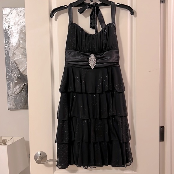 NWT Black Sequence Sparkle Tie Around Neck & Back Dress, Juniors - Picture 1 of 4